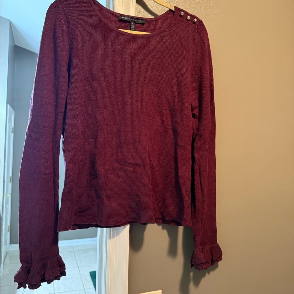 White House Black Market Maroon Long Sleeve Sweater with Button Accents
